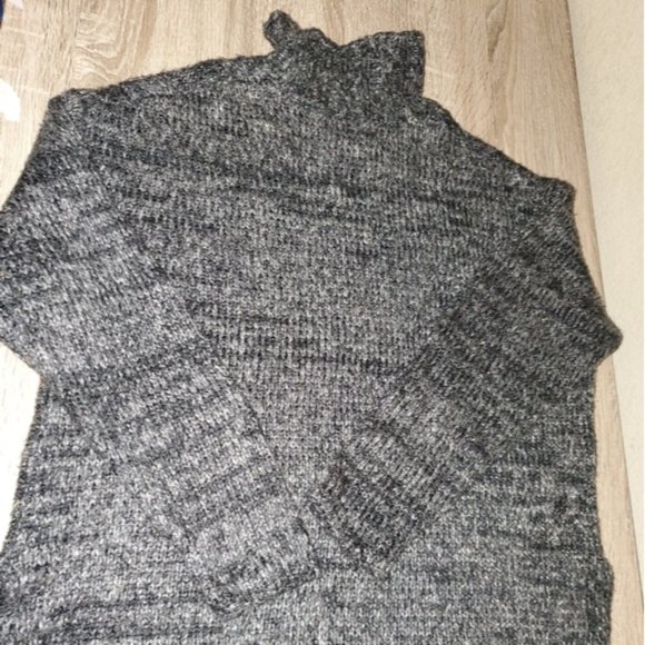 Forever 21 Mock Neck Oversized Marled Charcoal Gray Elbow Patch Grandpa Sweater - Picture 2 of 7